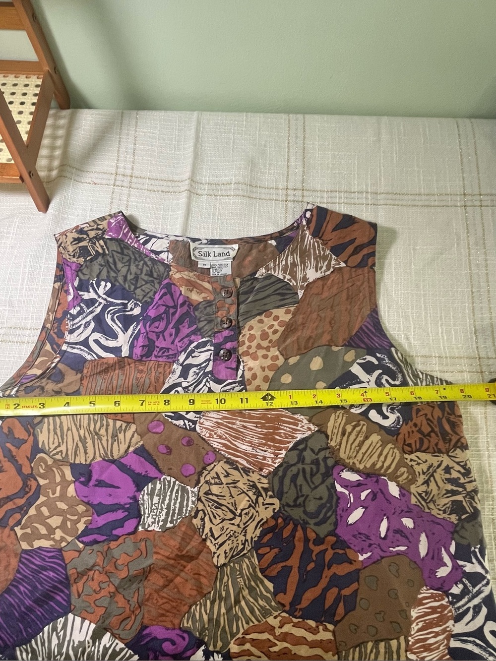 SilkLand Vintage 100% Pure Silk Women’s Patchwork Print Sleeveless Top Medium - Picture 6 of 9